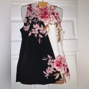White House Black Market Floral Sleeveless Top - Black, Pink, White